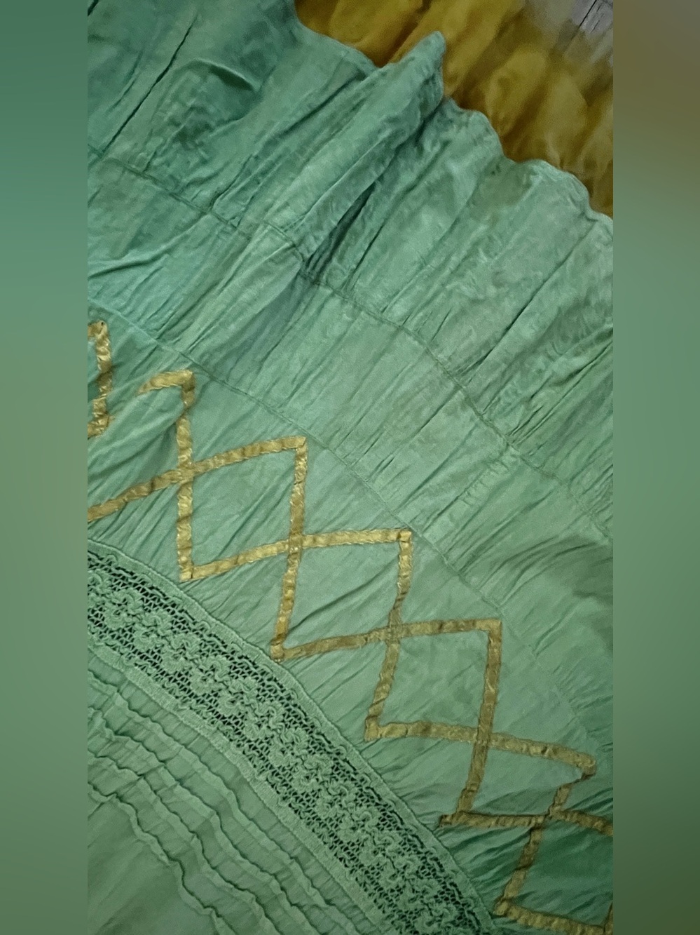 🇨🇦 Vintage Boho Maxi Skirt • Green Ombré • Crinkle Cotton Feel • Lace & Ribbon - Picture 6 of 14